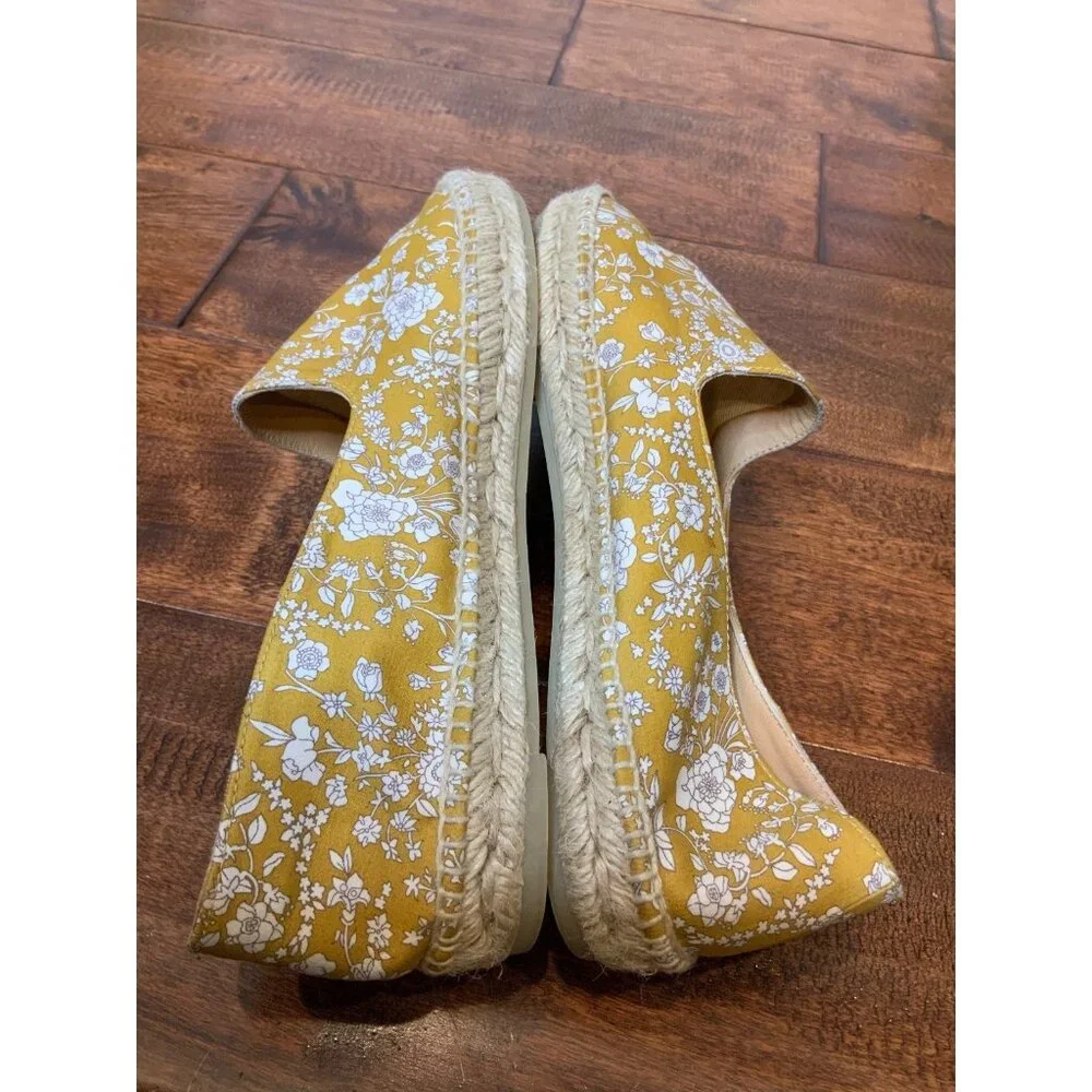 Castaner White & Mustard Yellow Floral Print Hemp Sole Flats, Size 38 (Eur)